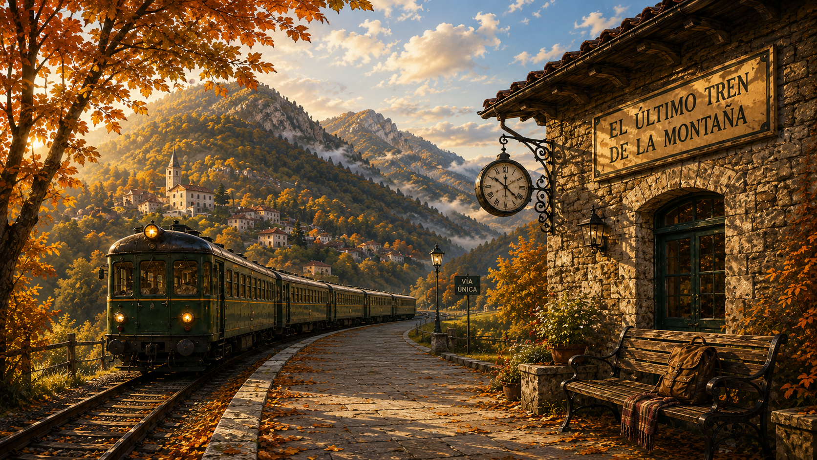 A mountain railway station in autumn